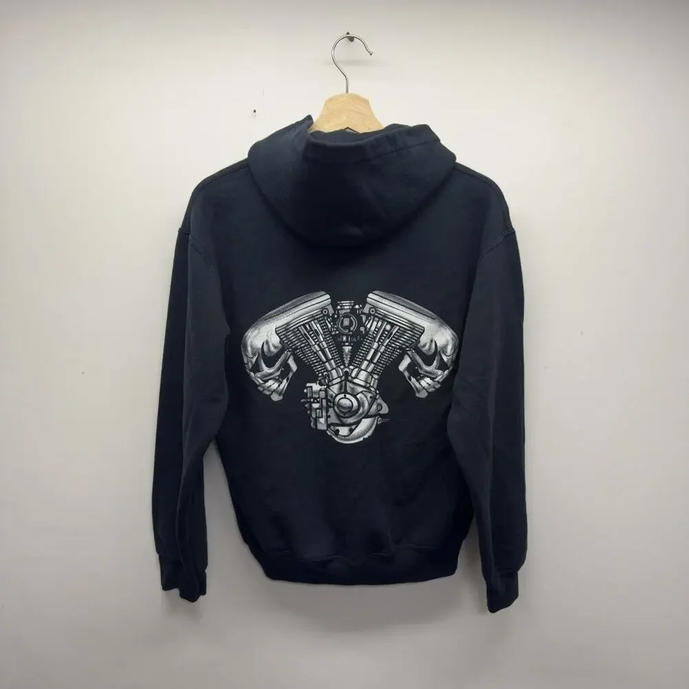 Vintage 2010s Biker Engine Skull Hoodie
